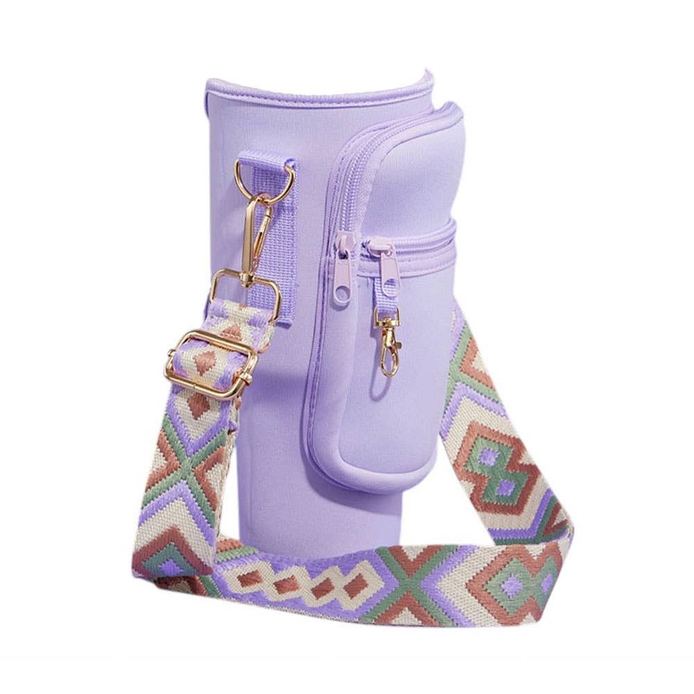 Plain Tumbler Carrier Holder Aztec Pattern Strap Crossbody Bag