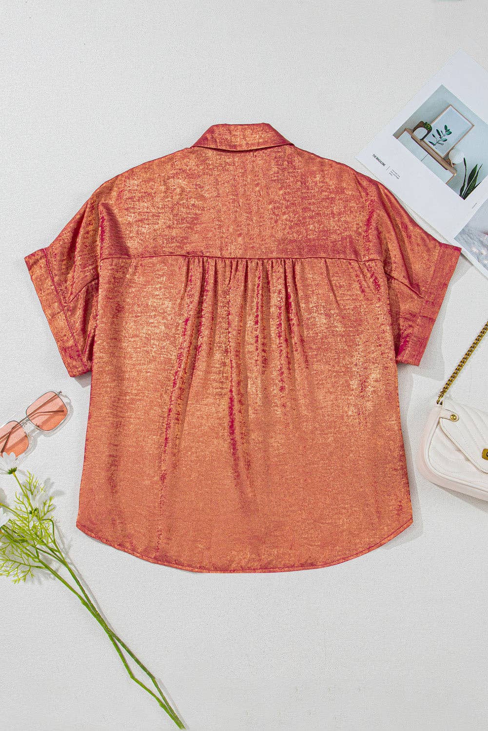 Rose Red Plus Size Metallic Shirt