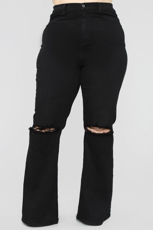 Plus Size-high Rise Black Flare Jeans