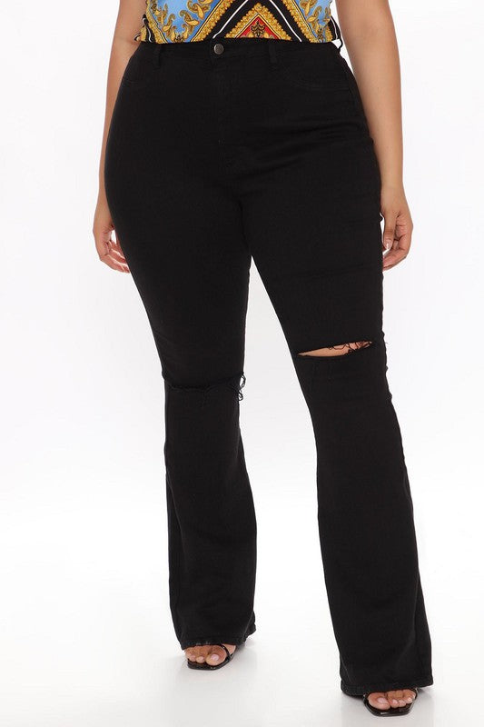 Plus Size-high Rise Black Flare Jeans