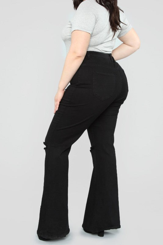 Plus Size-high Rise Black Flare Jeans