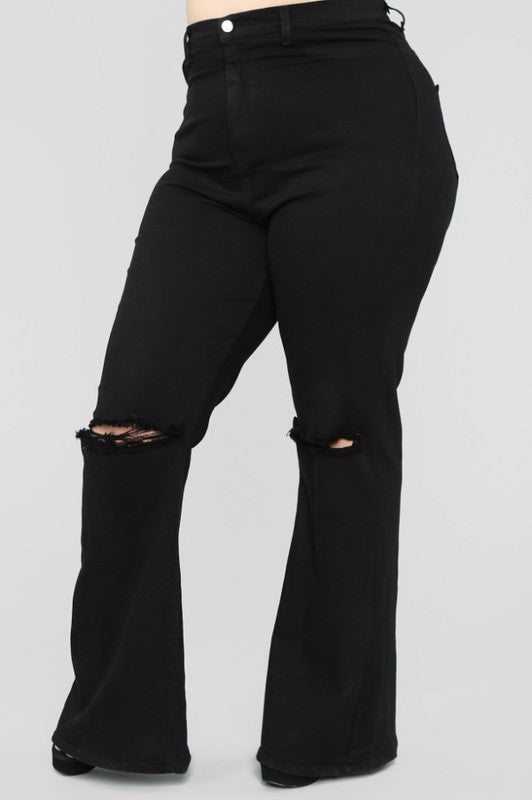 Plus Size-high Rise Black Flare Jeans