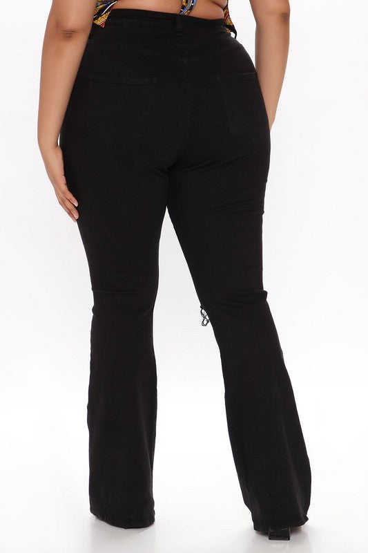 Plus Size-high Rise Black Flare Jeans