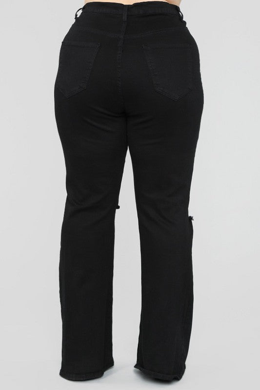 Plus Size-high Rise Black Flare Jeans