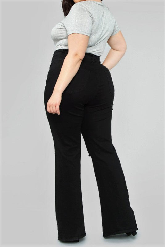 Plus Size-high Rise Black Flare Jeans