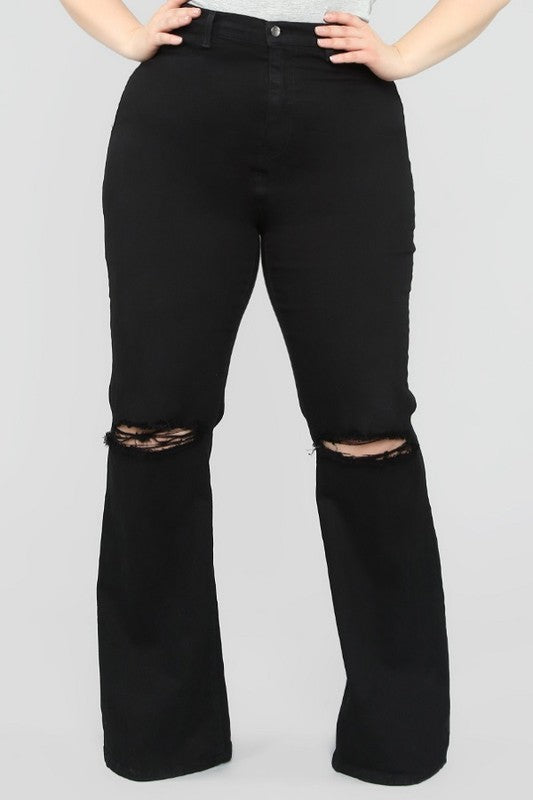 Plus Size-high Rise Black Flare Jeans