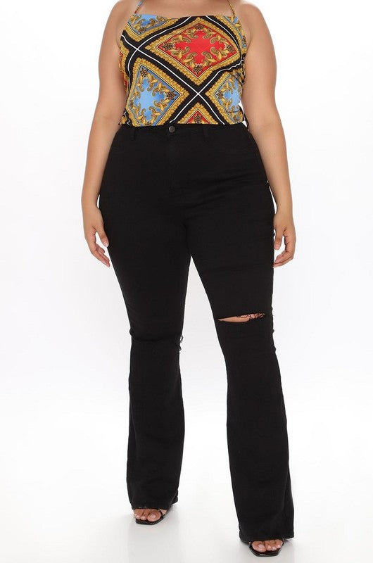Plus Size-high Rise Black Flare Jeans