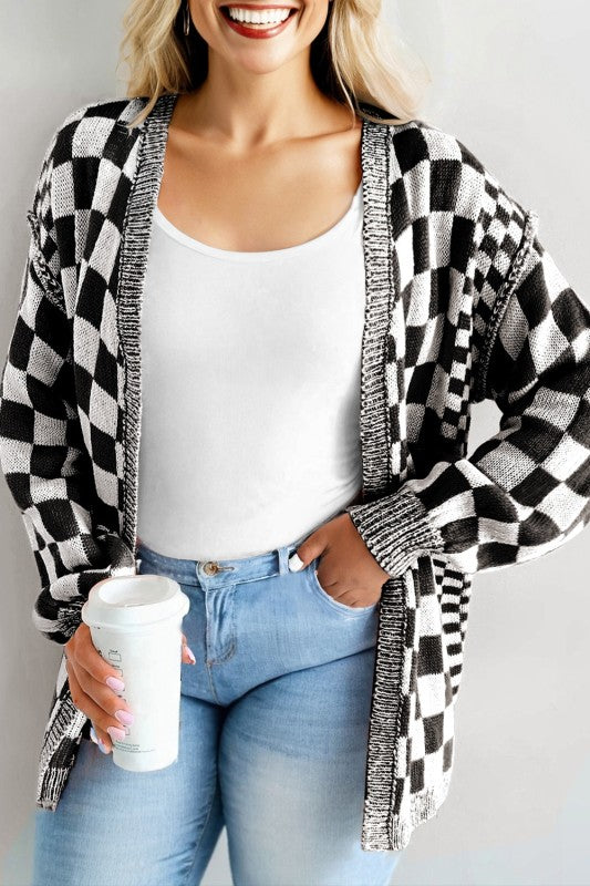 Plus Size Checkered Cardigan