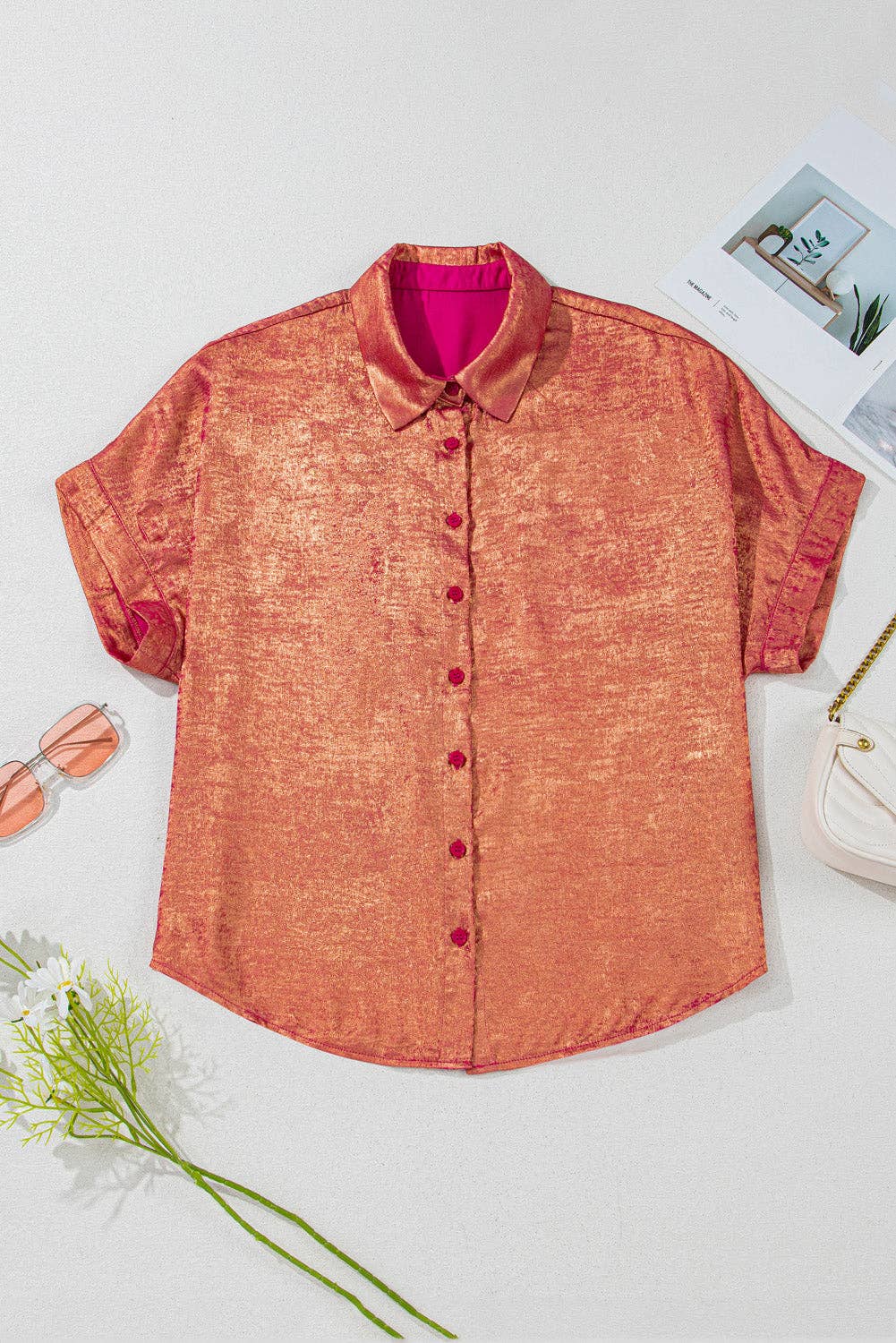 Rose Red Plus Size Metallic Shirt