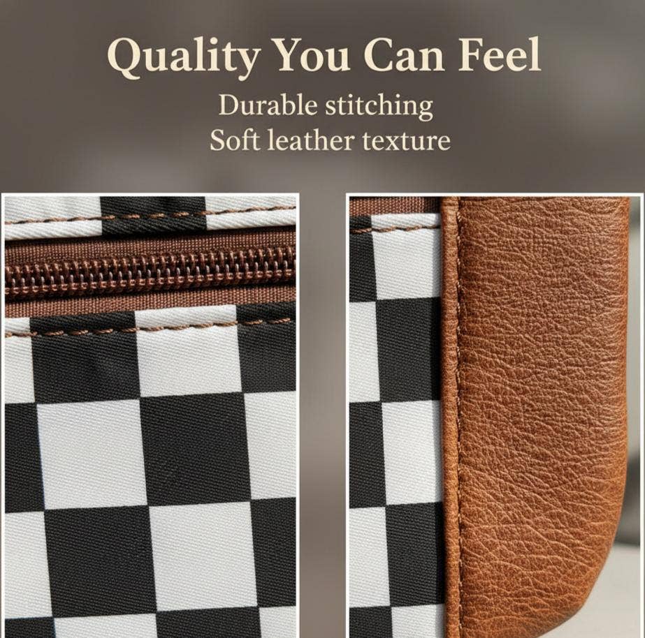 Checkered Wristlet Wallet with Detachable Strap