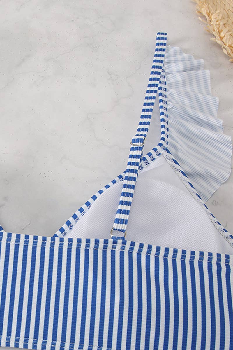 HIGH WAISTED V-NECK RUFFLED SWIMSUIT