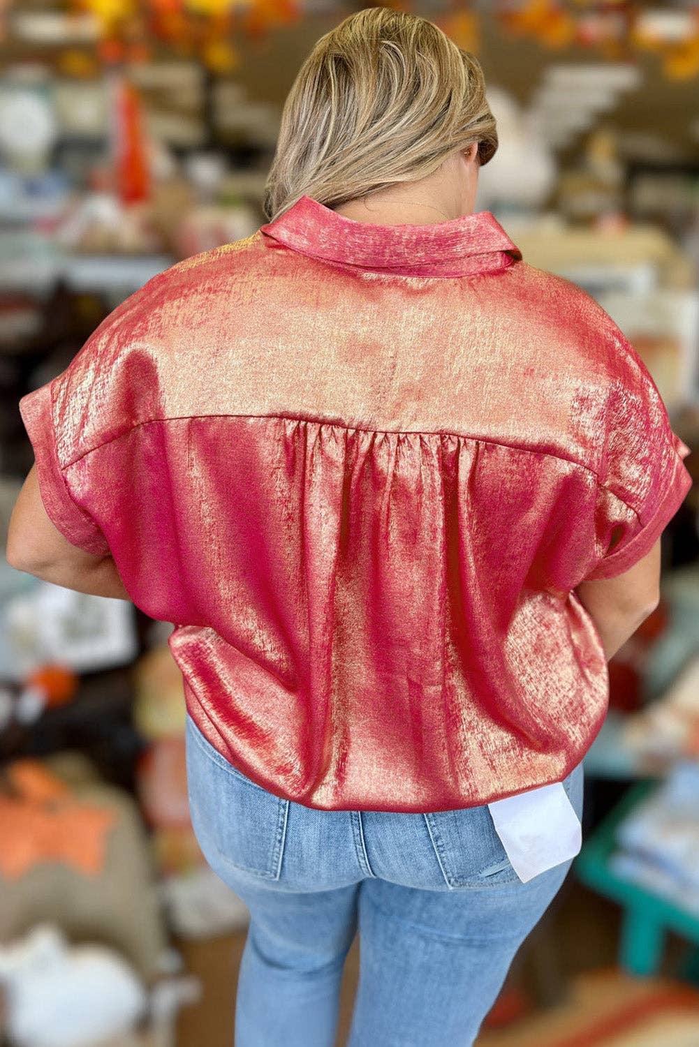 Rose Red Plus Size Metallic Shirt