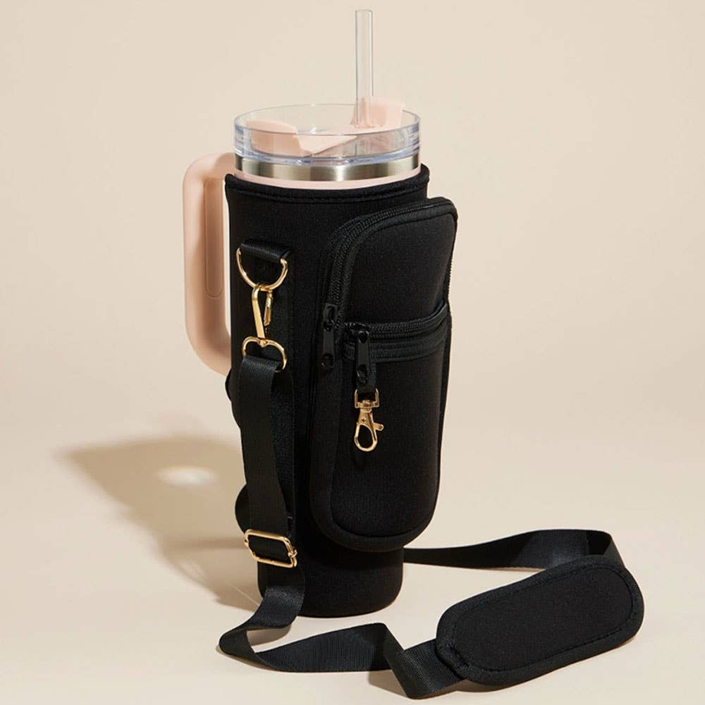 Plain Tumbler Carrier Holder Aztec Pattern Strap Crossbody Bag