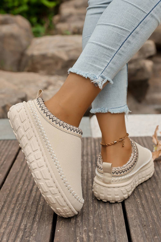 Contrast Stitch Detail Suede PU Plush Slippers | US7-10