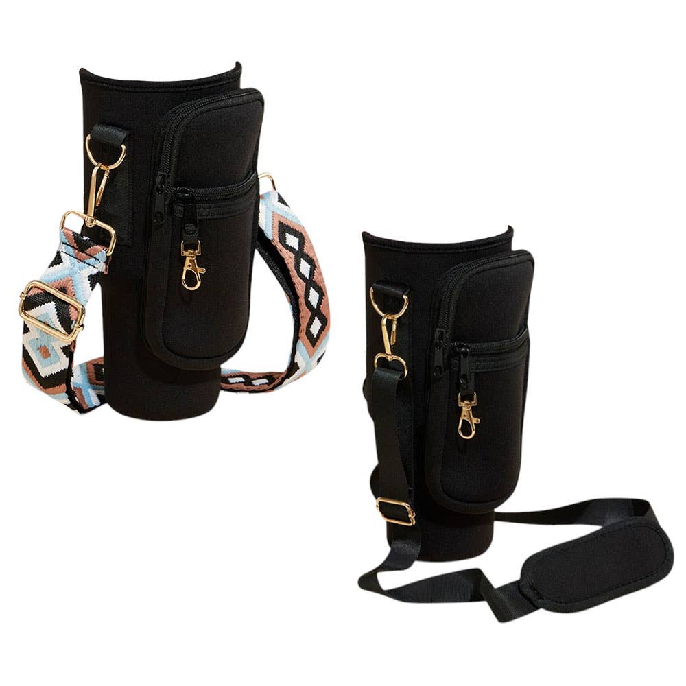 Plain Tumbler Carrier Holder Aztec Pattern Strap Crossbody Bag