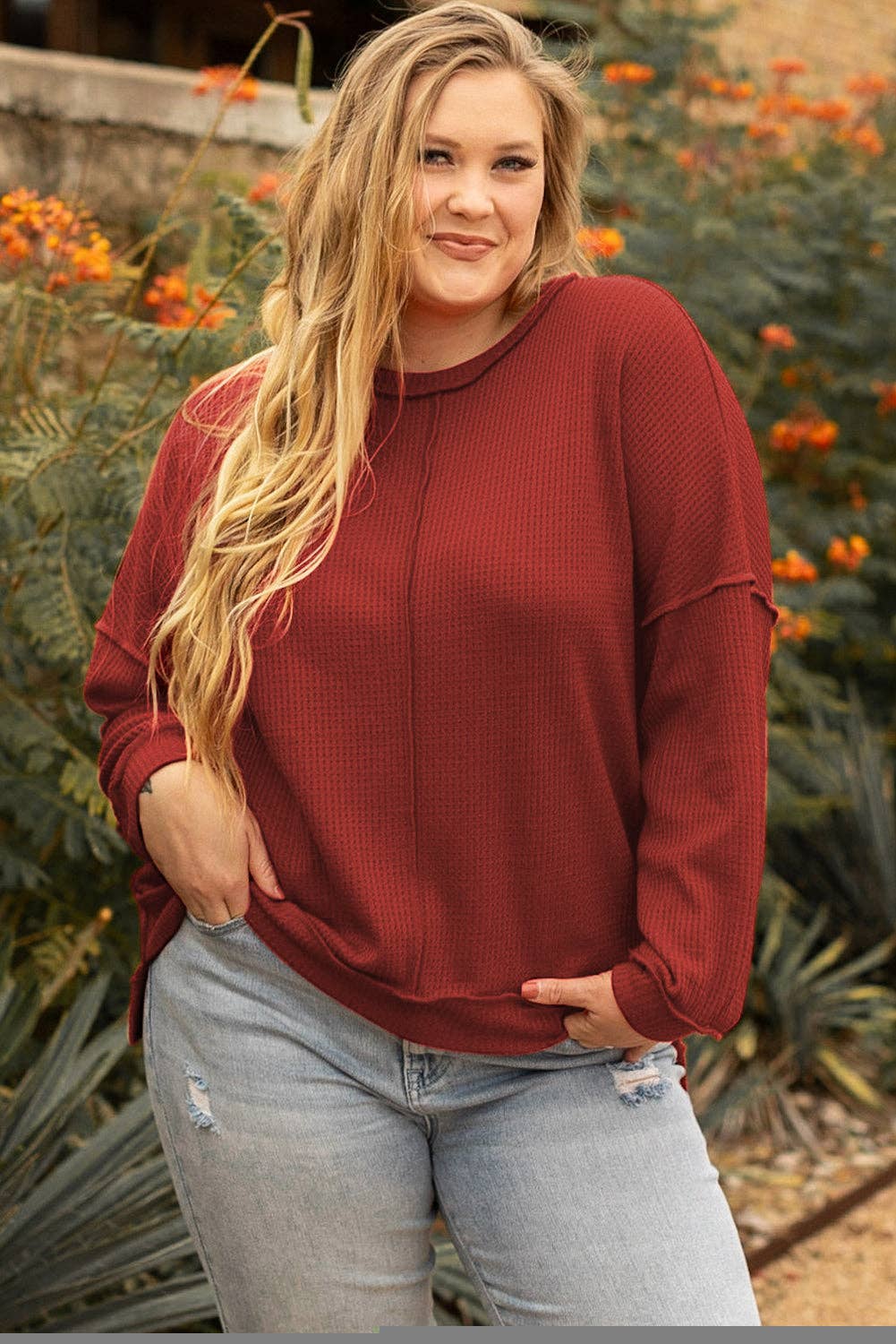 Waffle Knit Plus Size Top