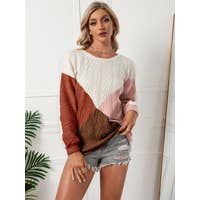 Cable Knit Color Block Sweater