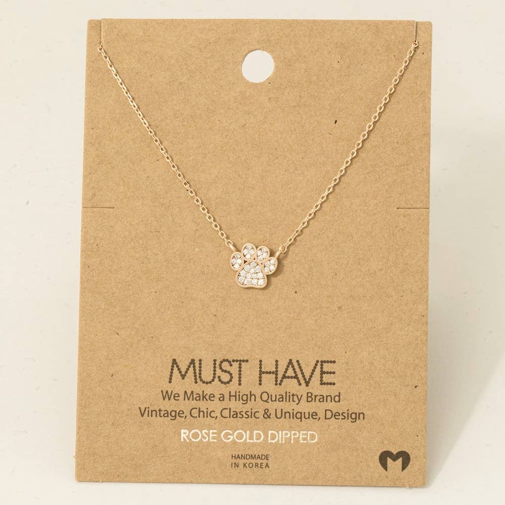 Gold Dipped CZ Paw Necklace