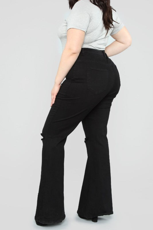 Plus Size-high Rise Black Flare Jeans