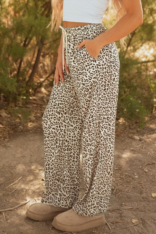 Leopard Print Drawstring Pants