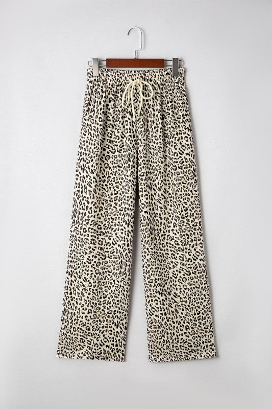 Leopard Print Drawstring Pants