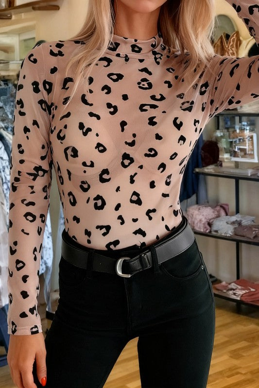 Sheer Leopard Long Sleeve Bodysuit