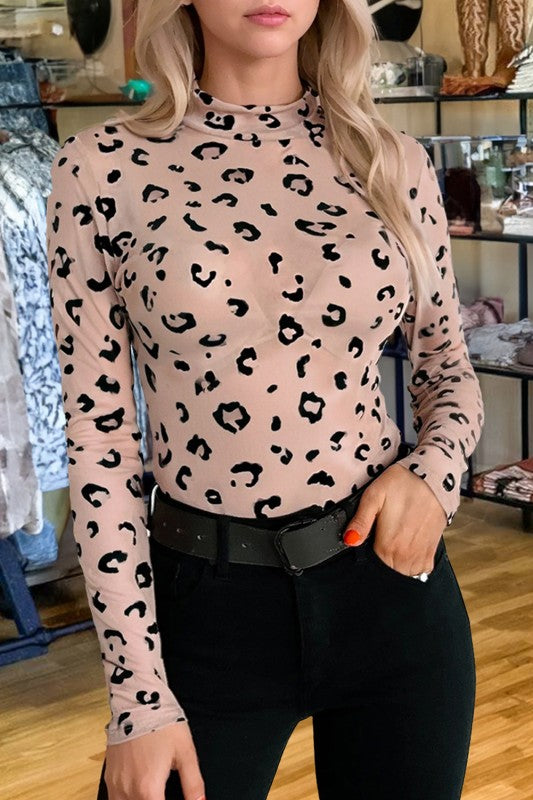 Sheer Leopard Long Sleeve Bodysuit