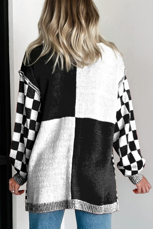 Plus Size Checkered Cardigan