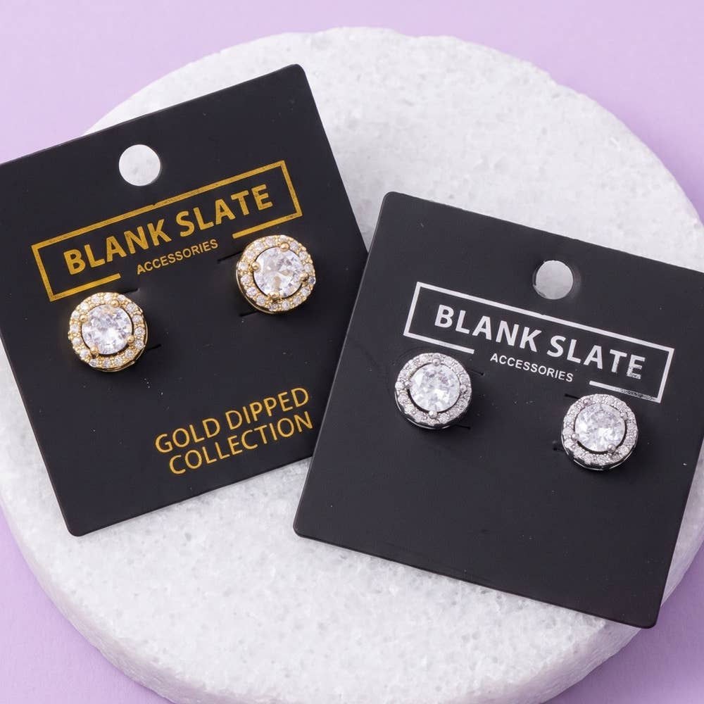 Round Halo Cz Stud Earrings
