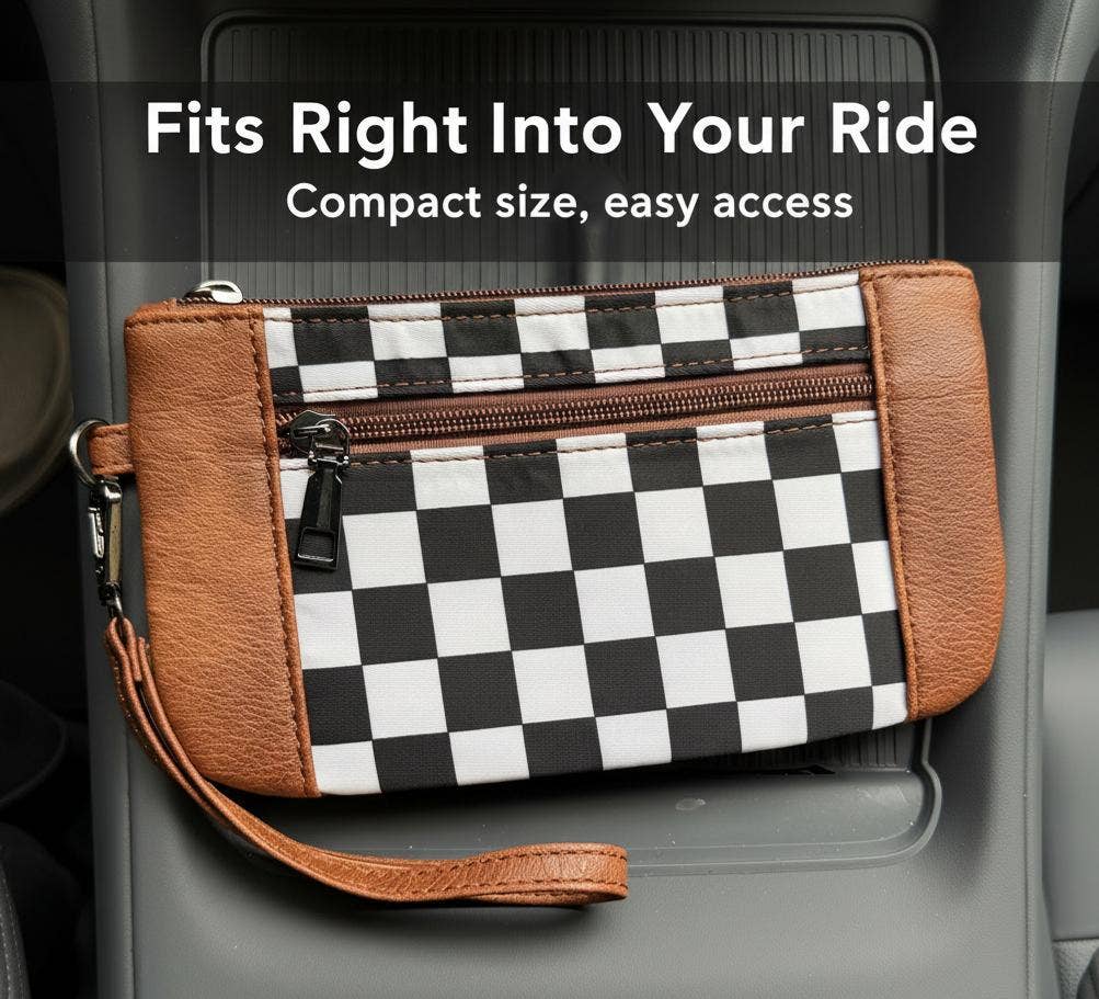 Checkered Wristlet Wallet with Detachable Strap