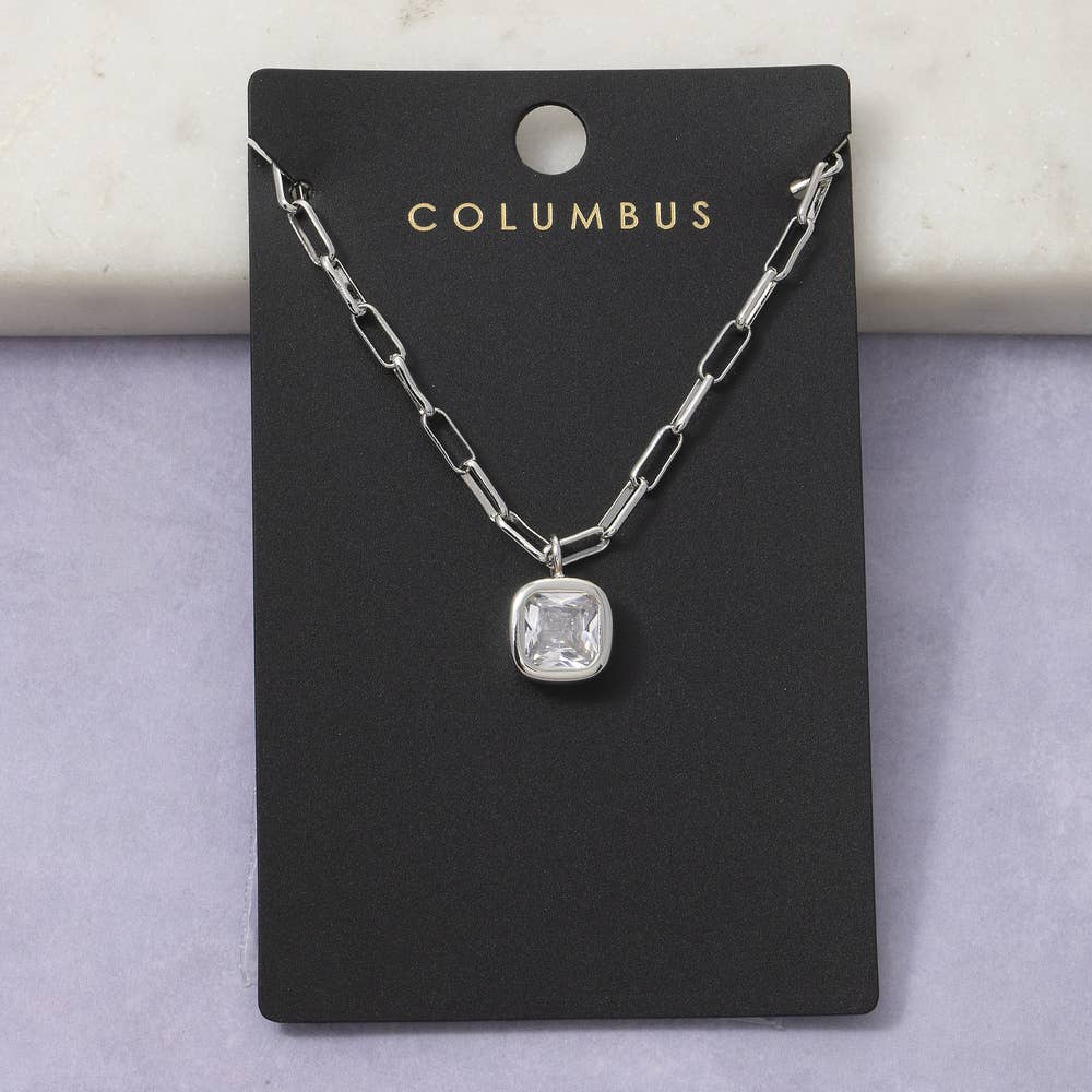 Cz Cushion Cut Bezel Paperclip Necklace