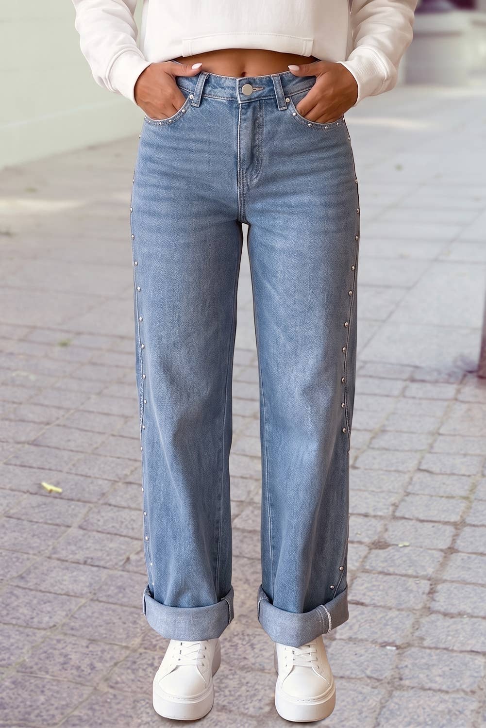 Side Seam Rivet Detail Jeans
