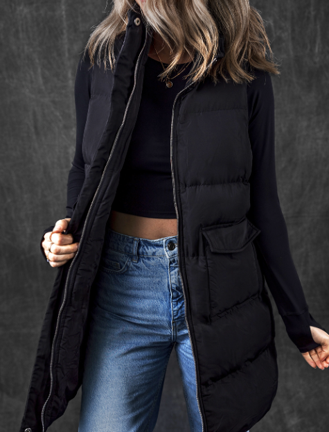 Windproof Puffer Vest with Pockets