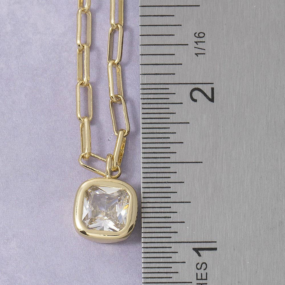 Cz Cushion Cut Bezel Paperclip Necklace