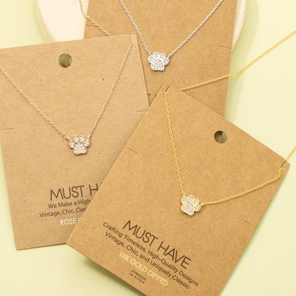 Gold Dipped CZ Paw Necklace