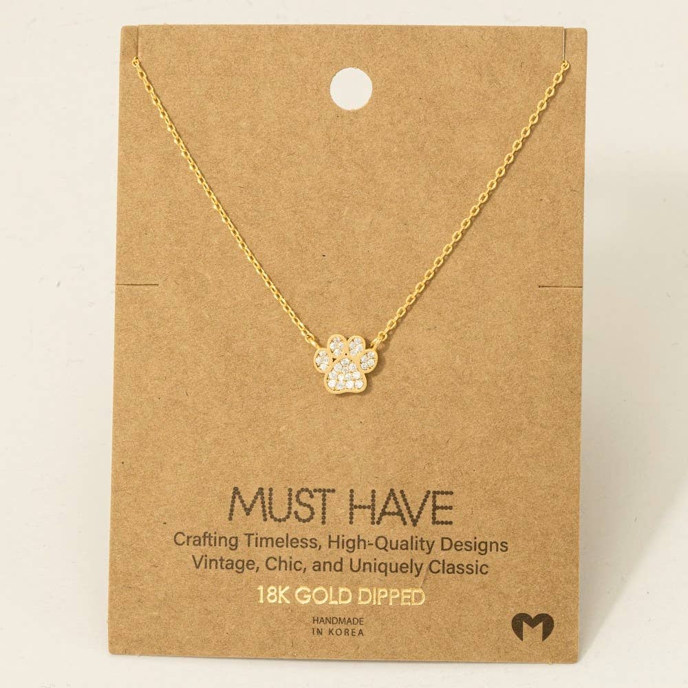 Gold Dipped CZ Paw Necklace