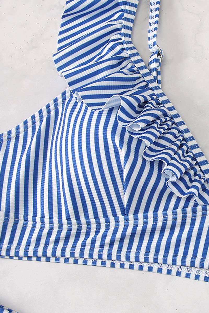 HIGH WAISTED V-NECK RUFFLED SWIMSUIT