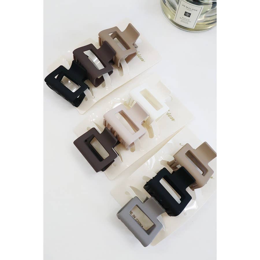 3-Pcs Neutral Color Mini Rectangle Hair Claw Set