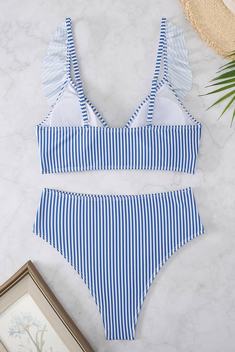 HIGH WAISTED V-NECK RUFFLED SWIMSUIT