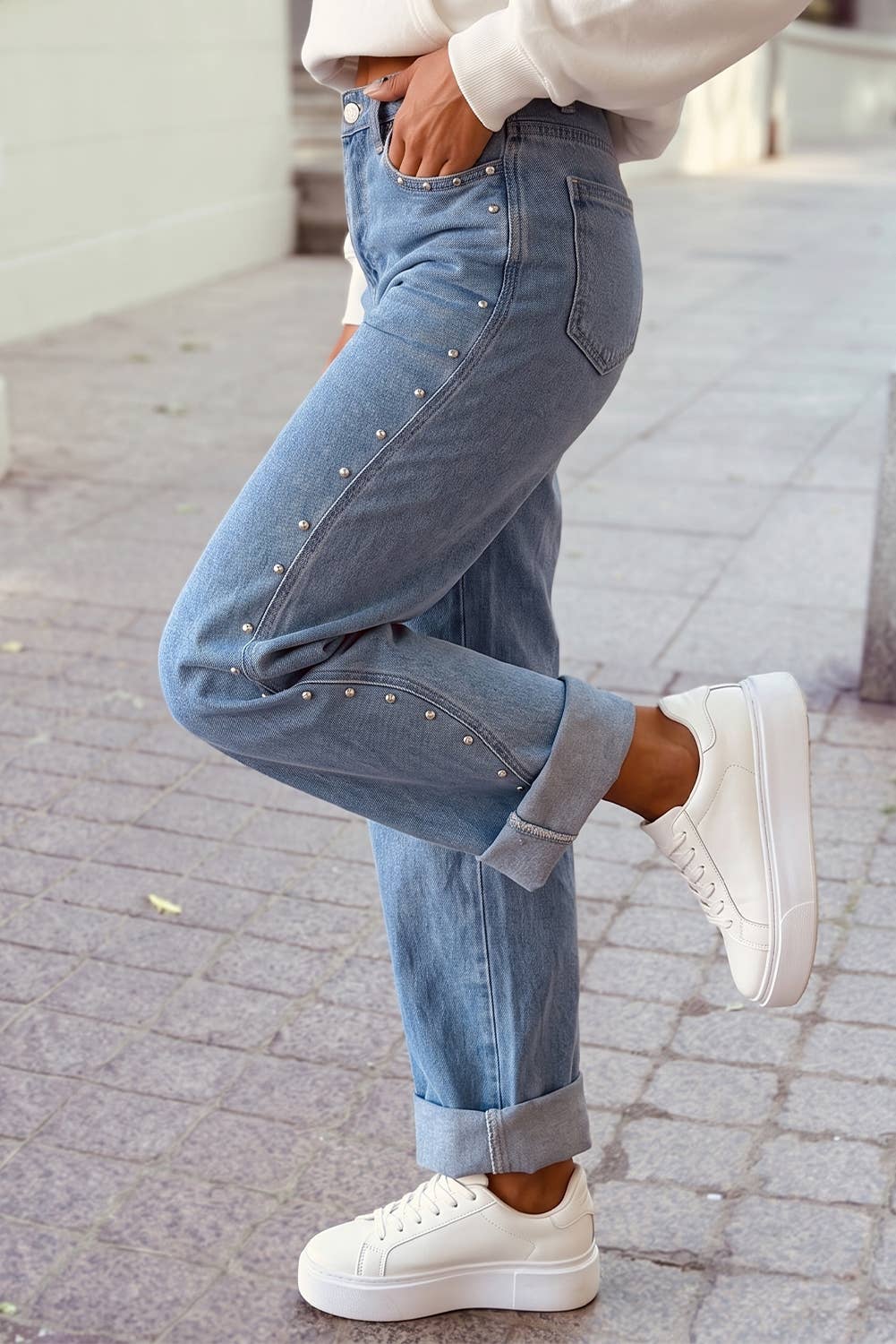 Side Seam Rivet Detail Jeans