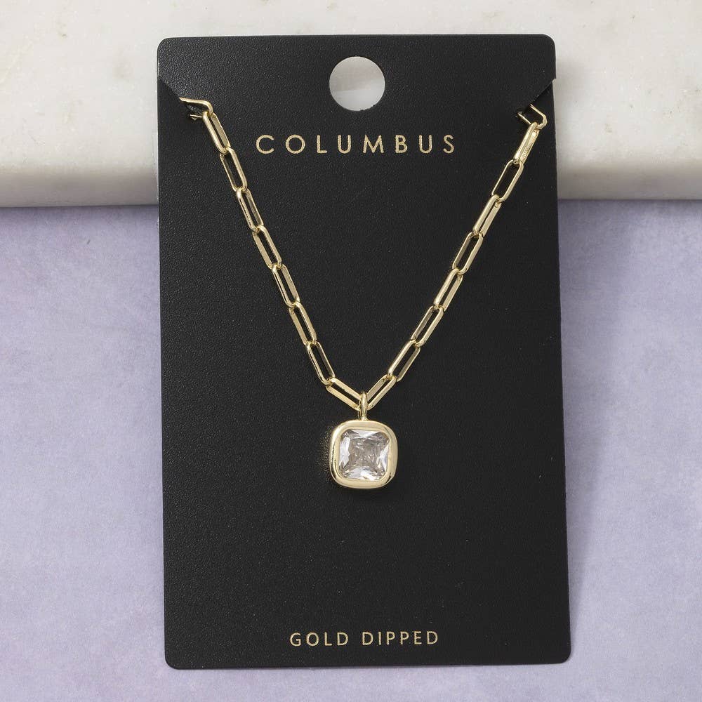 Cz Cushion Cut Bezel Paperclip Necklace