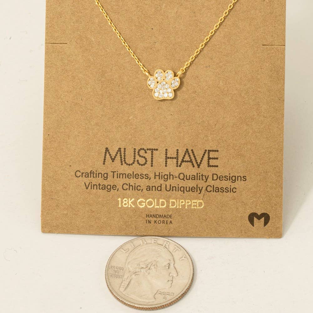 Gold Dipped CZ Paw Necklace