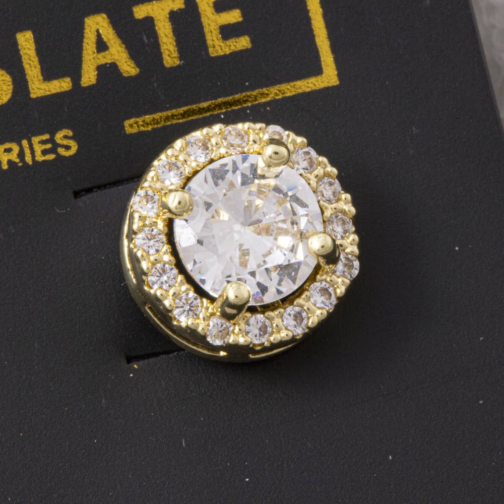 Round Halo Cz Stud Earrings