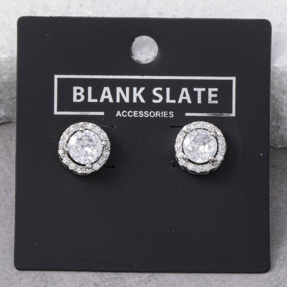 Round Halo Cz Stud Earrings