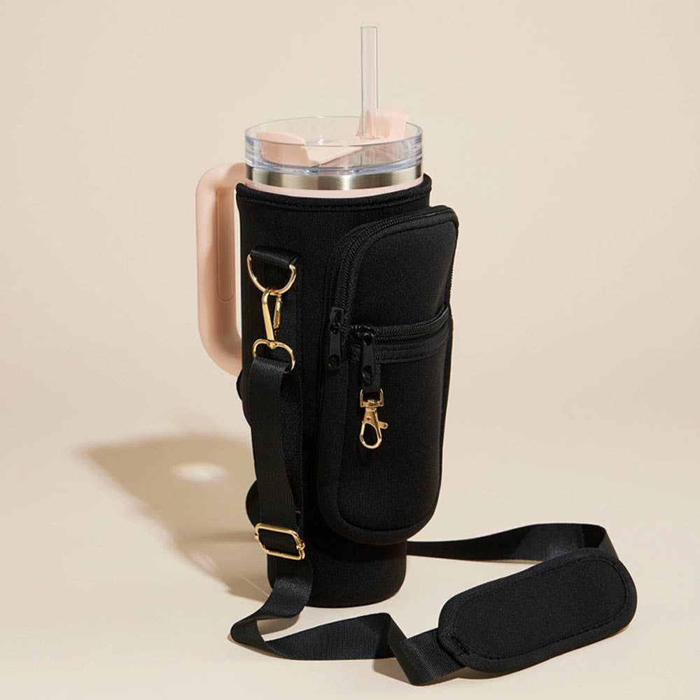 Solid Tumbler Carrier Holder Geometric Pattern Strap Crossbody Bag