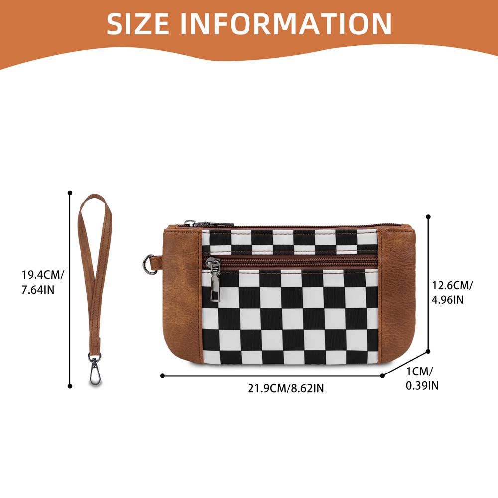 Checkered Wristlet Wallet with Detachable Strap