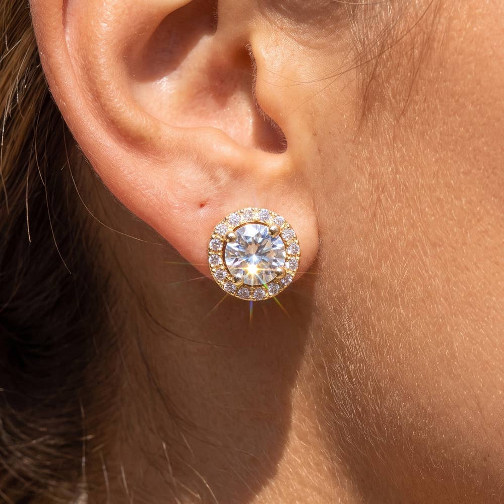 Round Halo Cz Stud Earrings