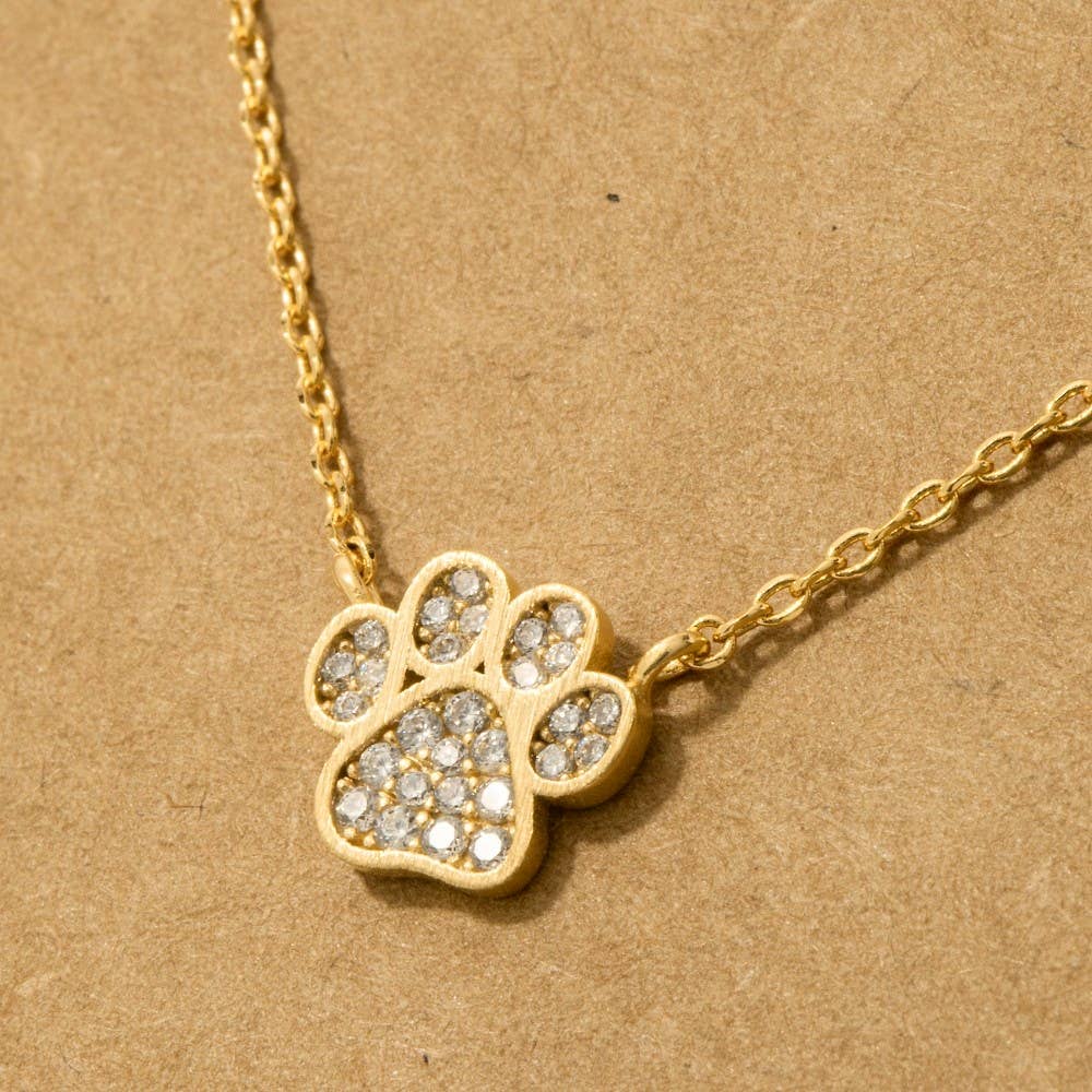 Gold Dipped CZ Paw Necklace