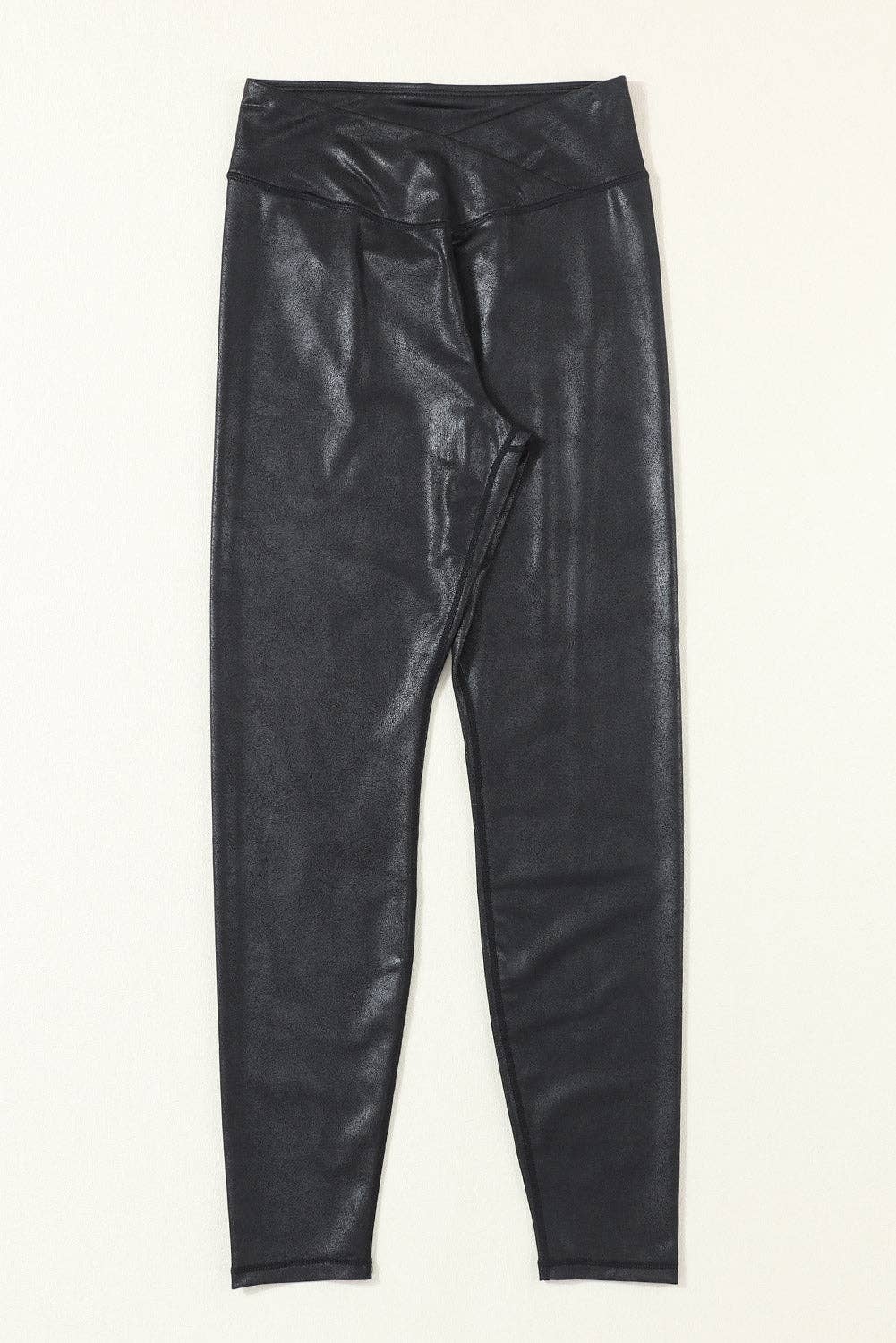 Crossed Sleek Leather Leggings