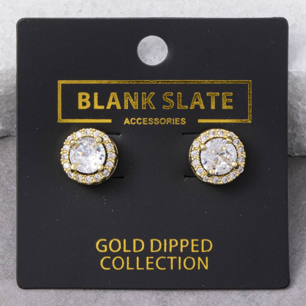 Round Halo Cz Stud Earrings